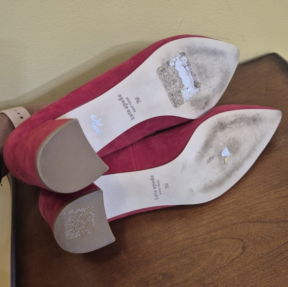 Kate Spade New York MINDIE Red Suede Leather Scalloped Block Heels/Pumps(7) - Picture 7 of 7